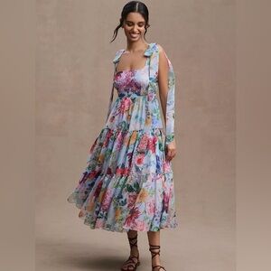 BHLDN Isabella Tiered Square-Neck-A-Line MIDI Dress